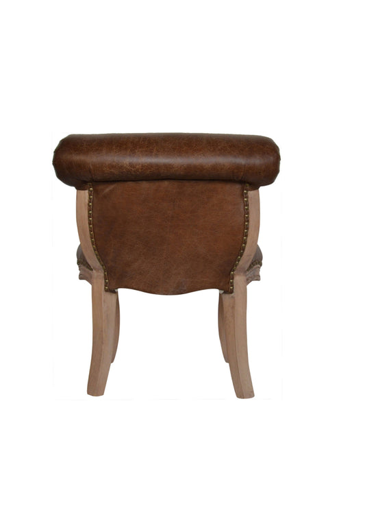 Country French Style Buffalo Hide Studded Occasional Bedroom Chair with Cabriole Legs