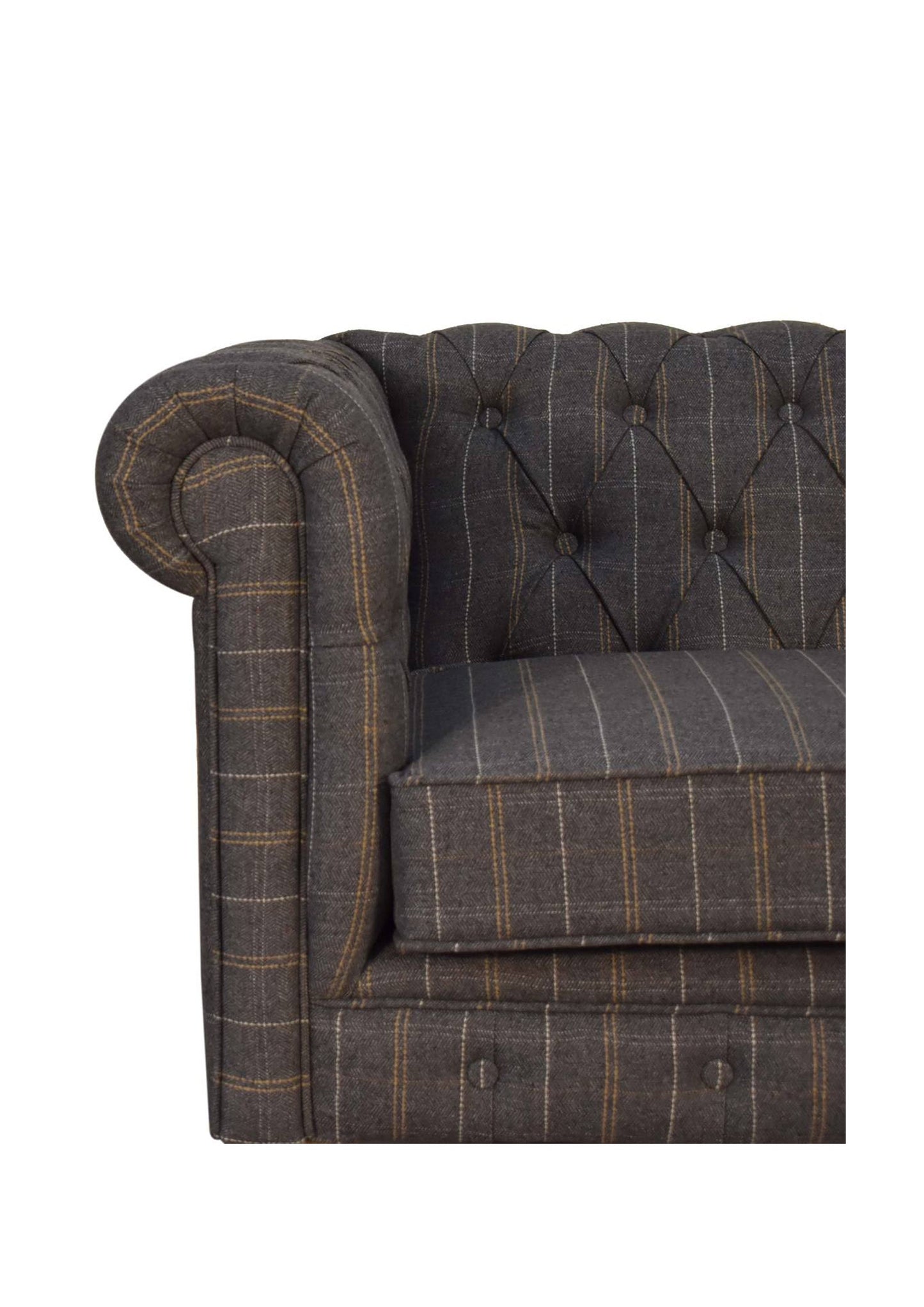Pewter and Yellow Tweed Chesterfield 2 Seater 150cm wide Sofa Loveset for Bedroom Livingroom Country Style