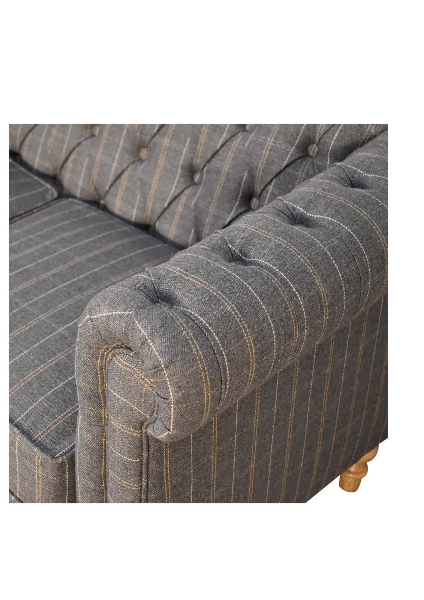 Pewter and Yellow Tweed Chesterfield 2 Seater 150cm wide Sofa Loveset for Bedroom Livingroom Country Style