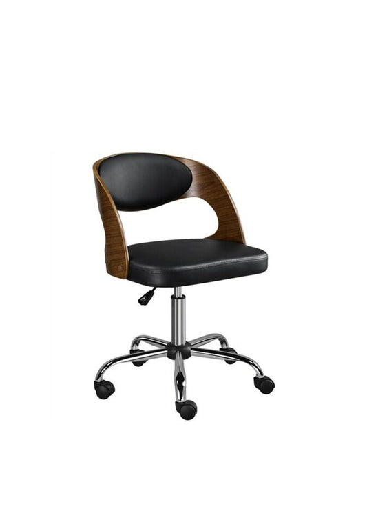 Retro Style Adjustable Office Desk Swivel Chair Bent Plywood and Faux Leather