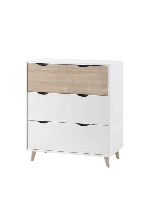 Retro Scandi Boho Style White and Oak Finish Chest of Drawers