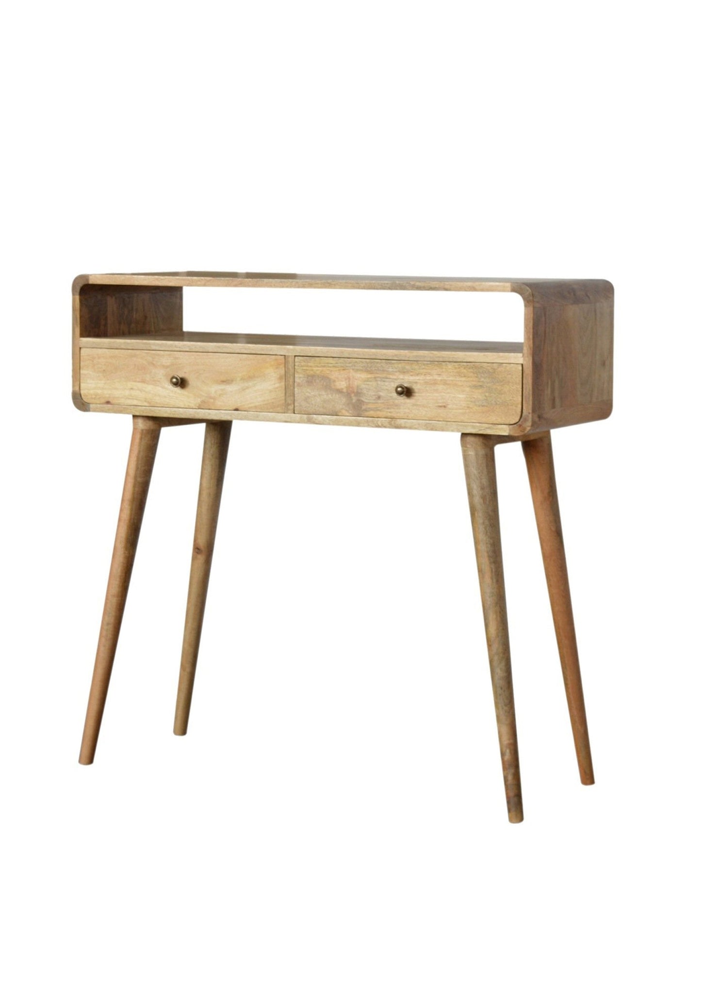 Mid Century Retro Curved  Solid Wood Oak-ish Console Table