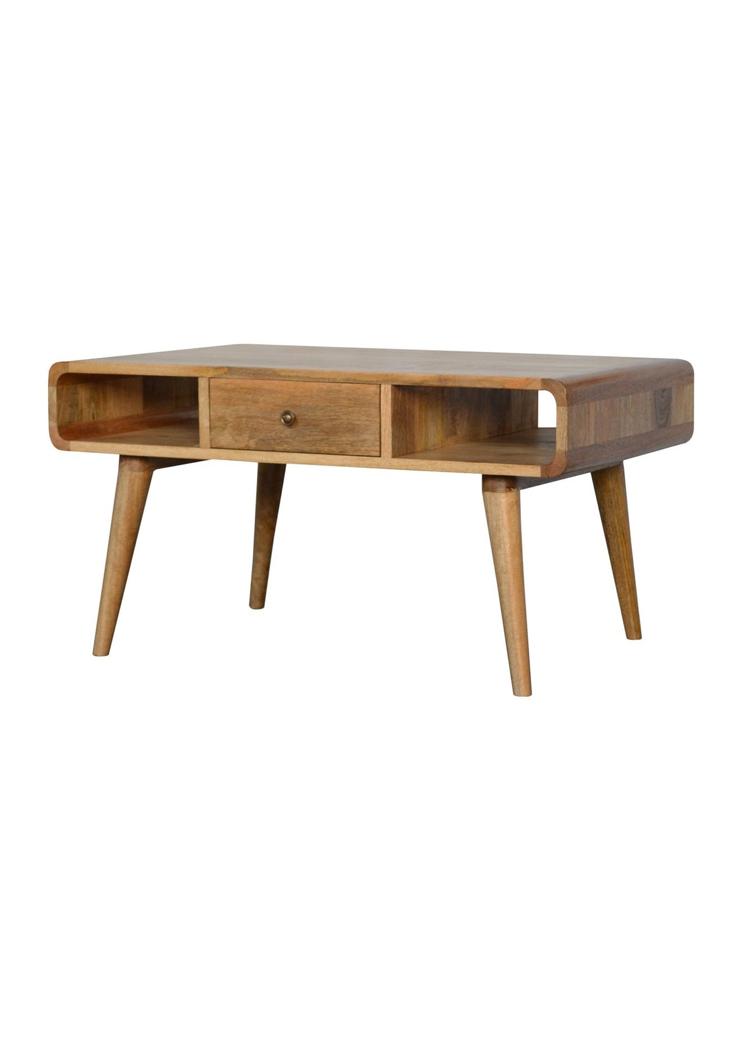 Mid Century Retro Curved Solid Wood Oak-ish Coffee Table