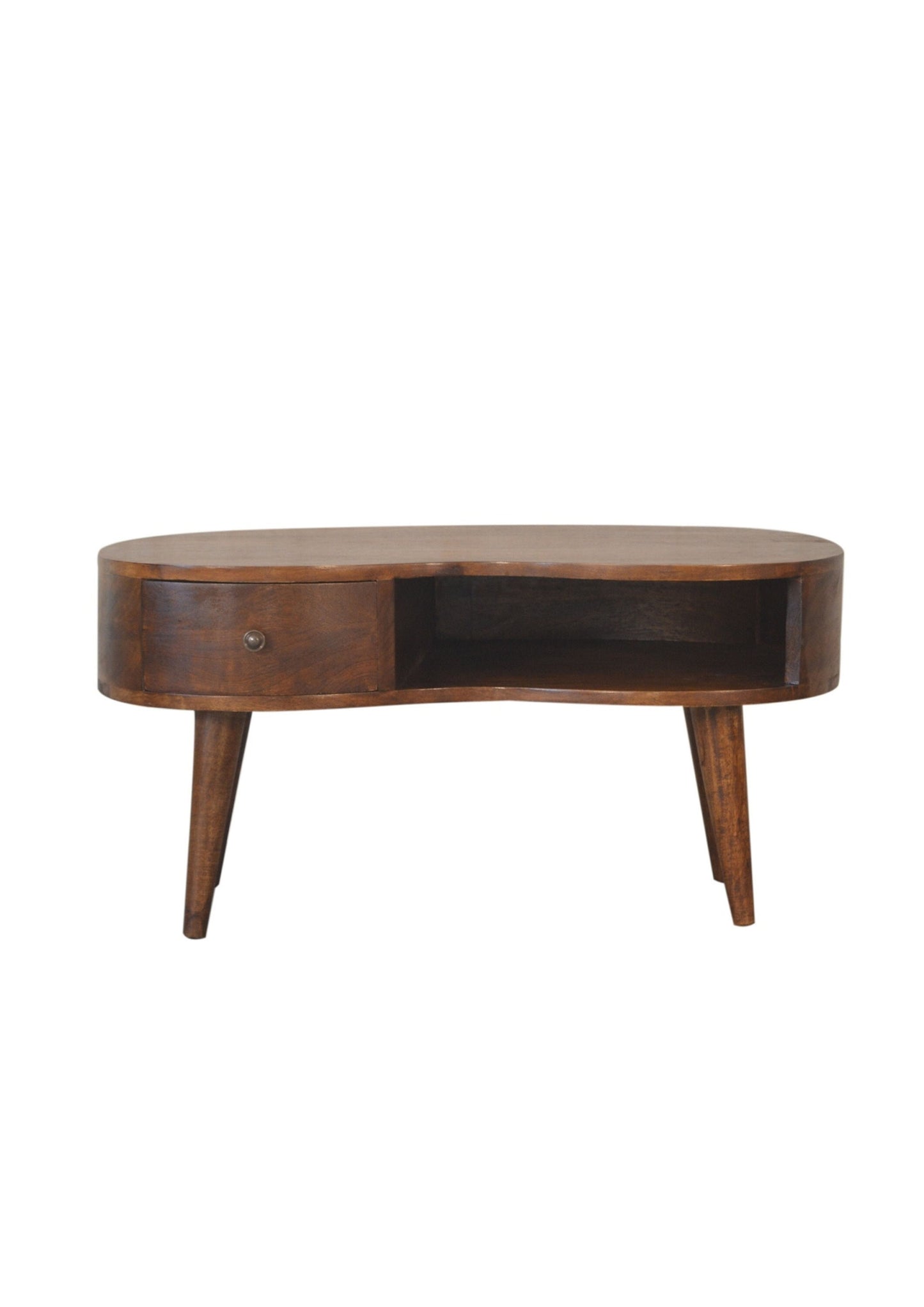 Mid Century Retro Style Curved Solid Wood Chestnut Coffee Table