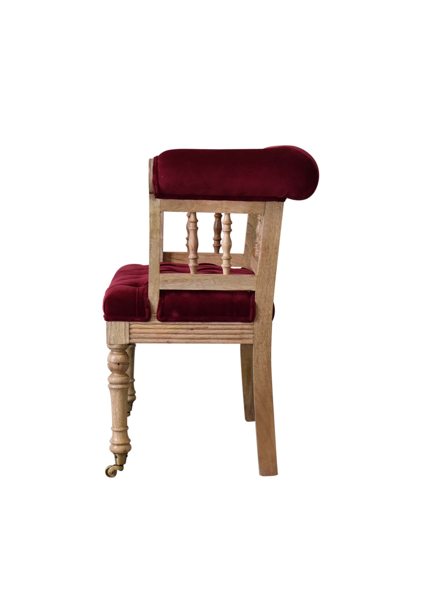 New Luxury Country Style Wine Red Velvet and Solid Wood  Mini Deep Button Hallway Chair