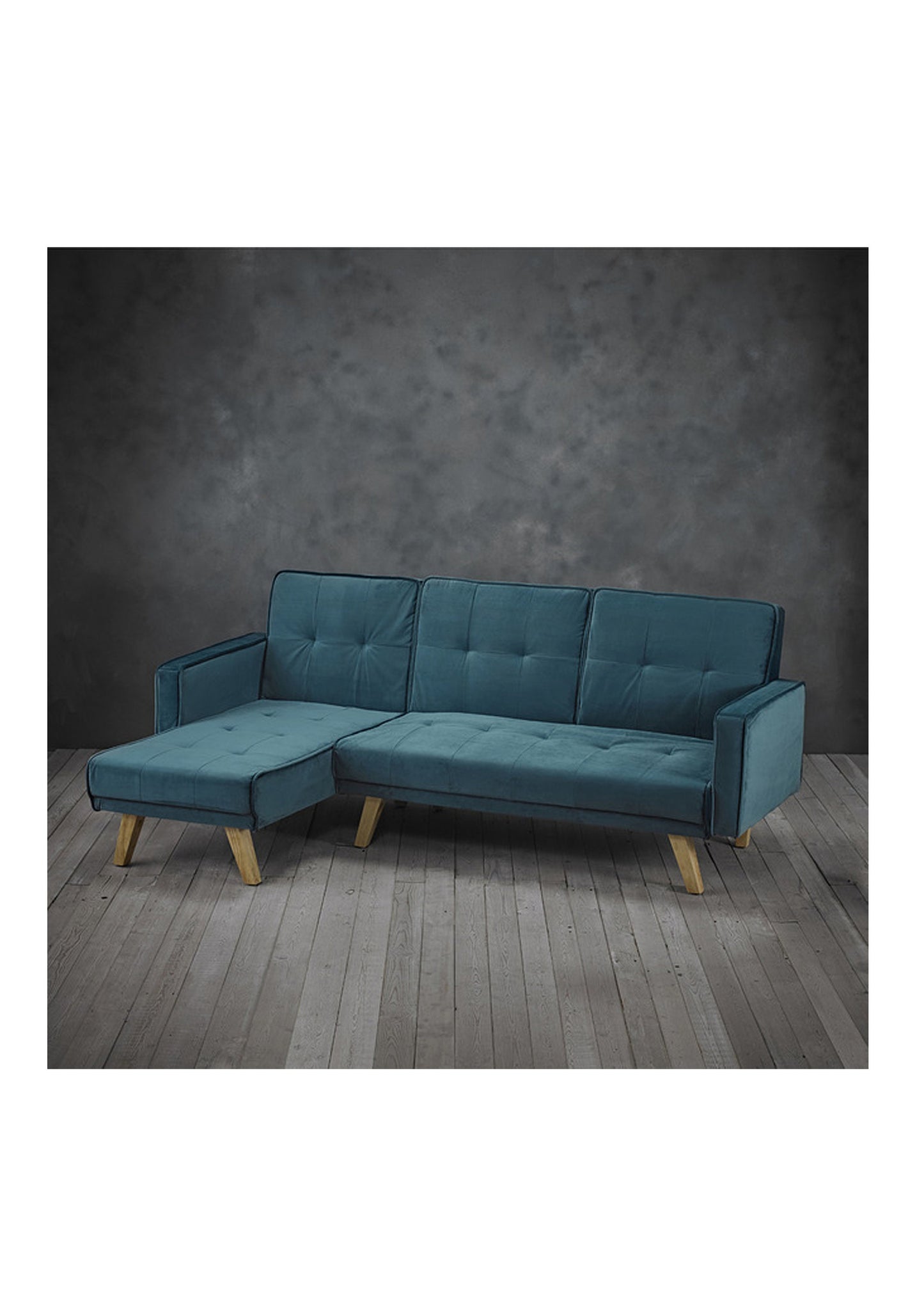 Three Seater Corner Sofa Bed in Teal Velvet Scandi Style