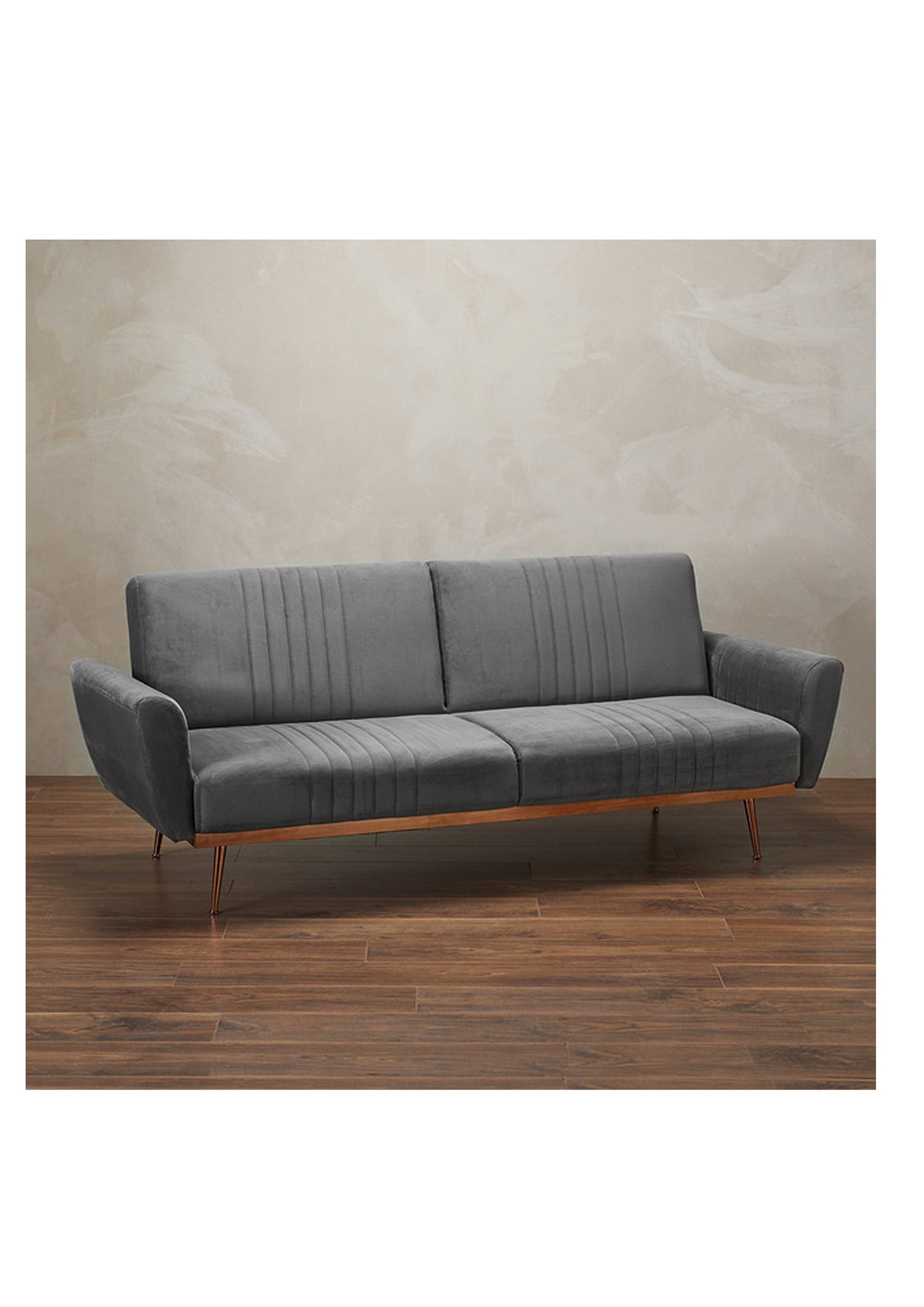 Velvet Sofa Bed with Copper Legs Available in Green and Grey