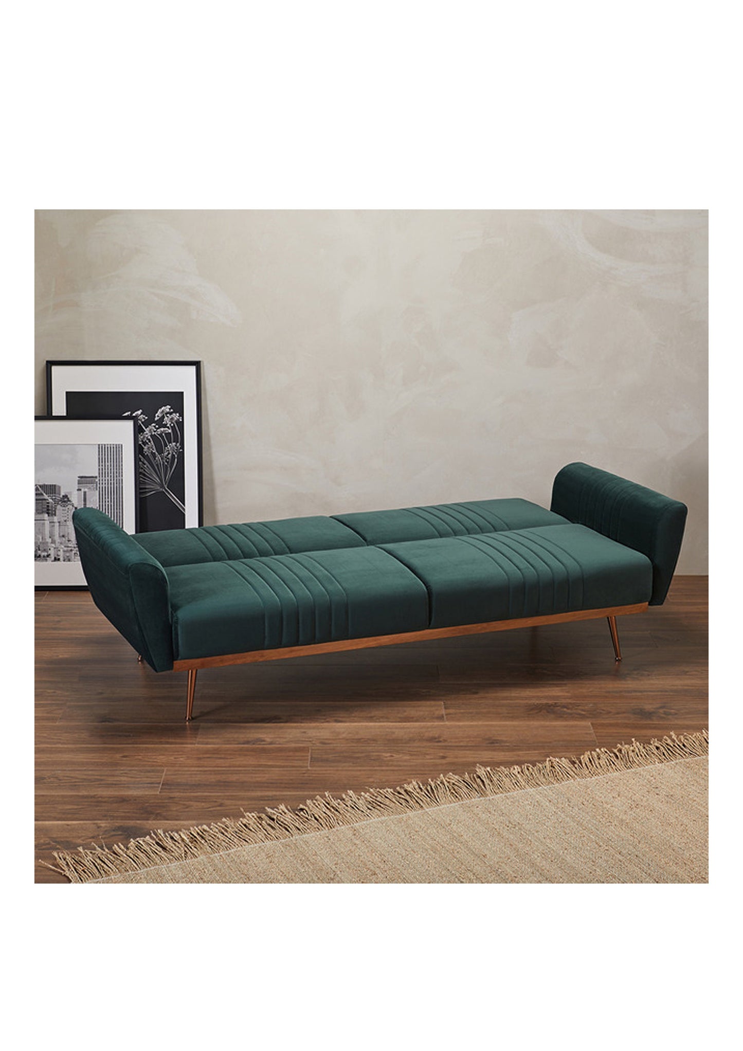 Velvet Sofa Bed with Copper Legs Available in Green and Grey