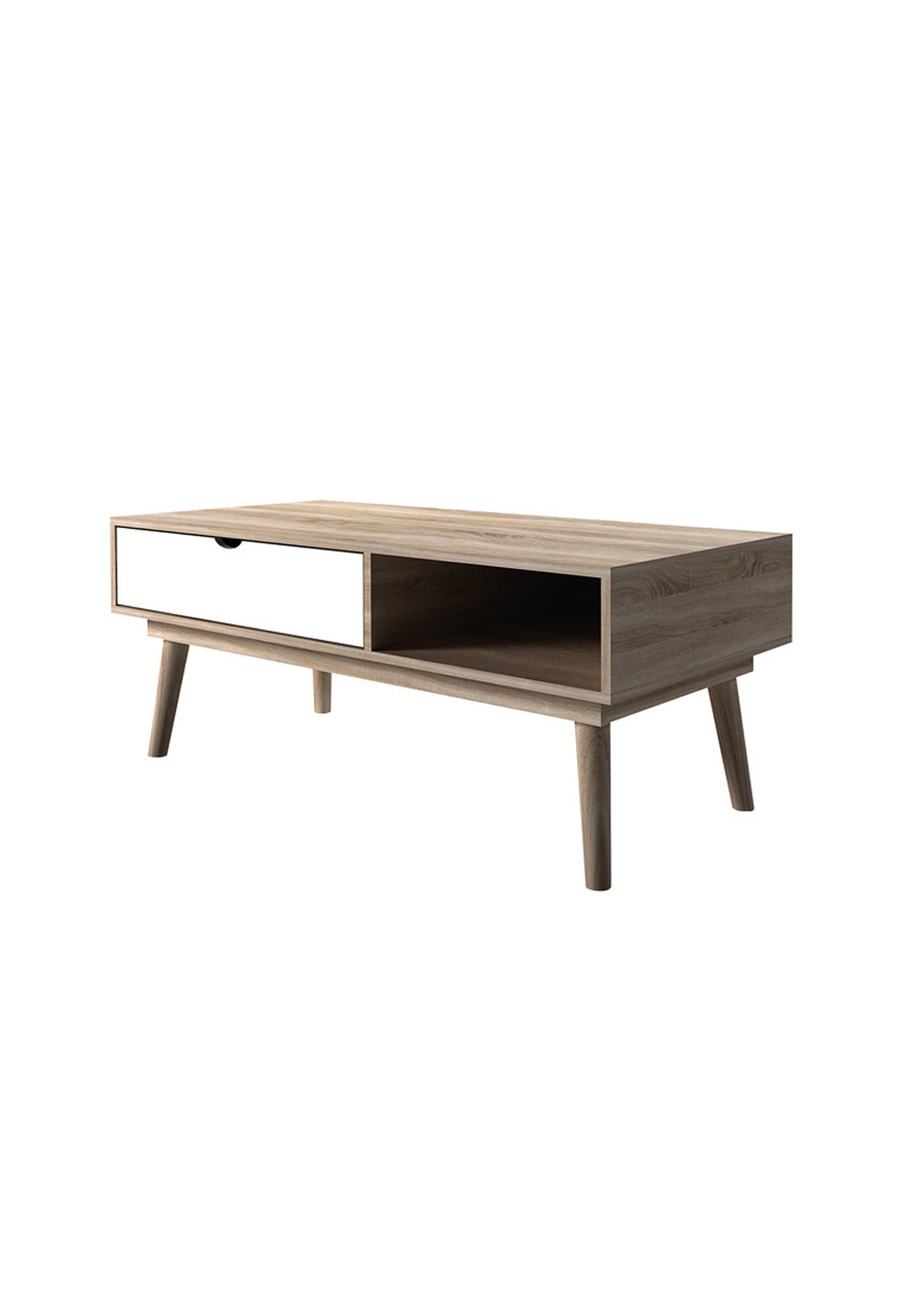 Scandi Coffee Table Oak Effect with white drawer