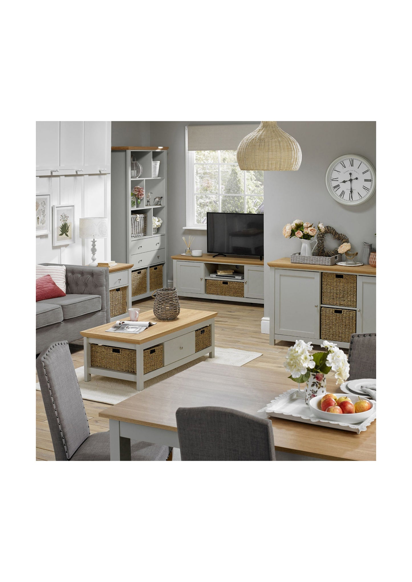 Traditional Oak Effect Media TV Unit Grey or Cream