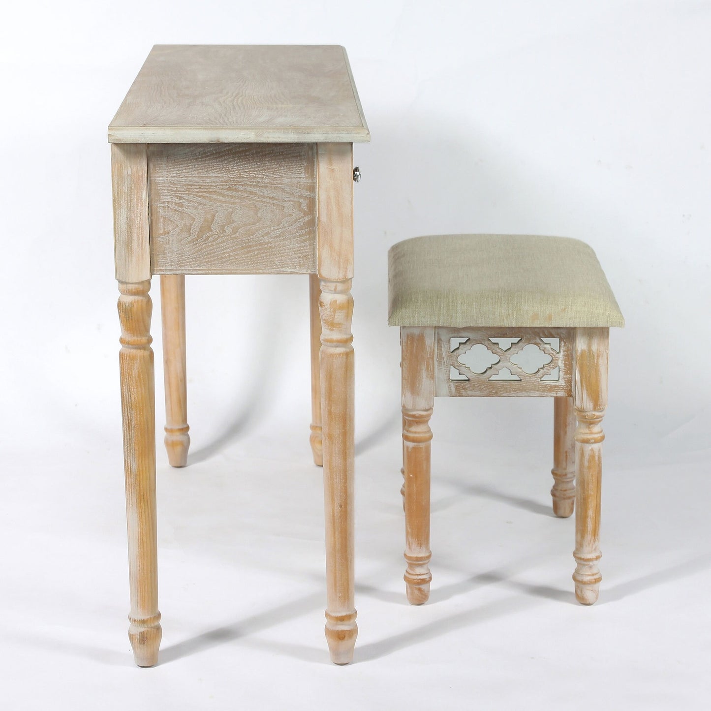 Washed wood effect dressing table and stool