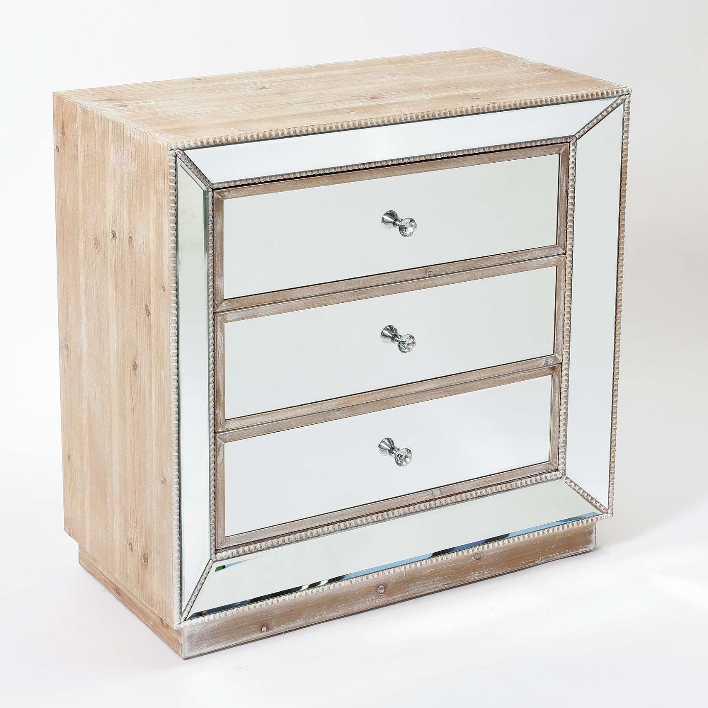 Washed Oak Wooden Pearl Mirrored Chest of Drawers