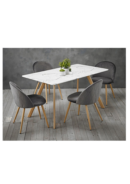 Contemporary Scandi Style Marble Effect Dining Table - Black or White