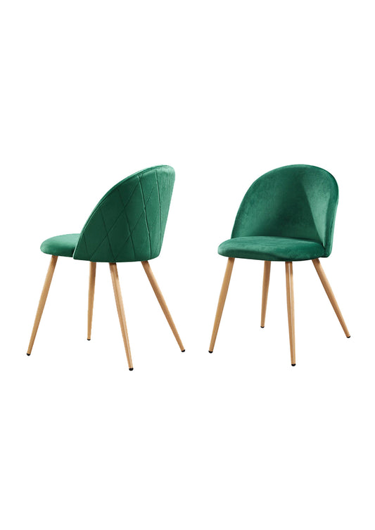 Pair of Velvet Dining Chairs With Oak effect Legs - Green / Grey / Black / Pink