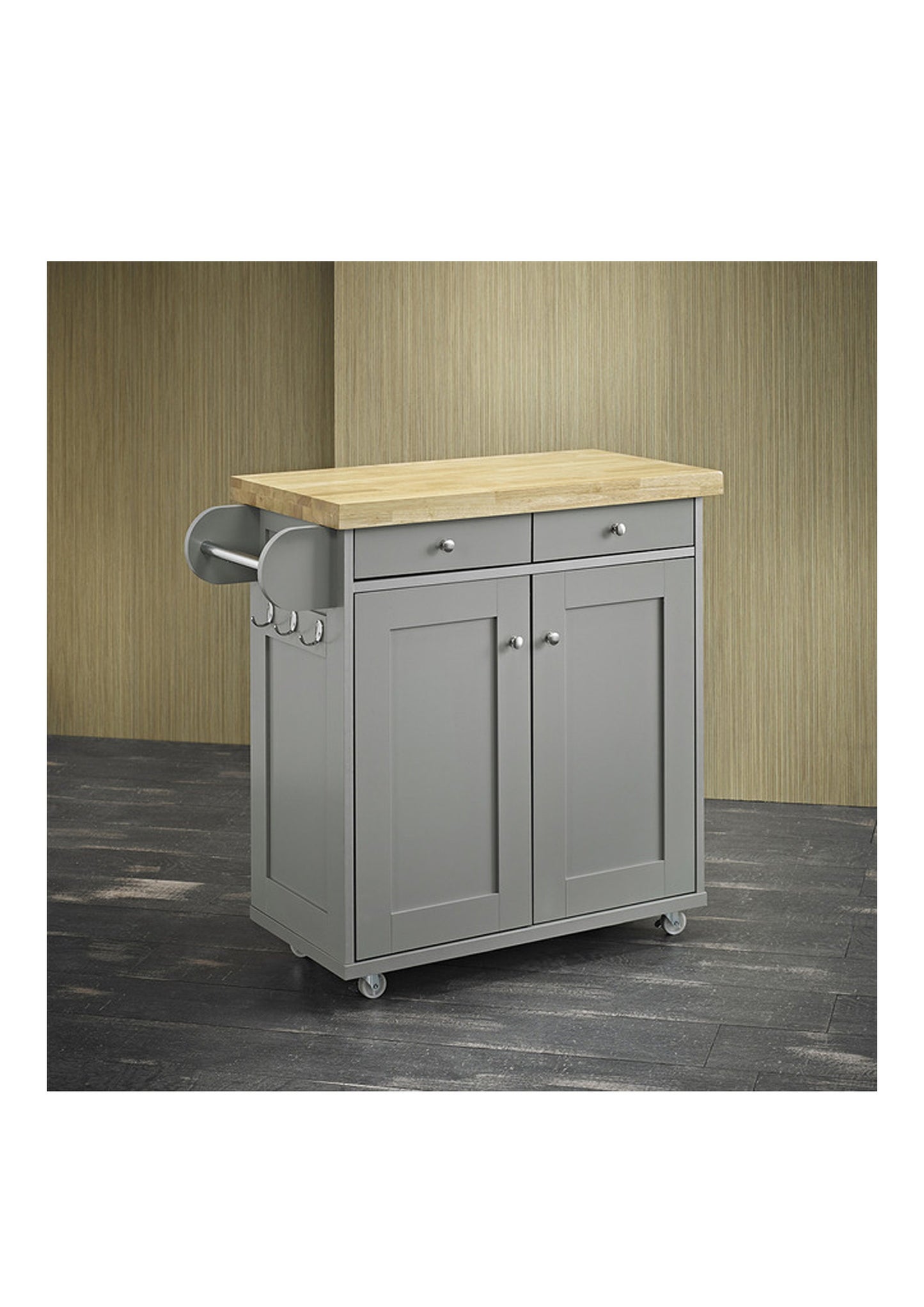 Contemporary Portable Kitchen Island On Wheels in Black/ White / Grey