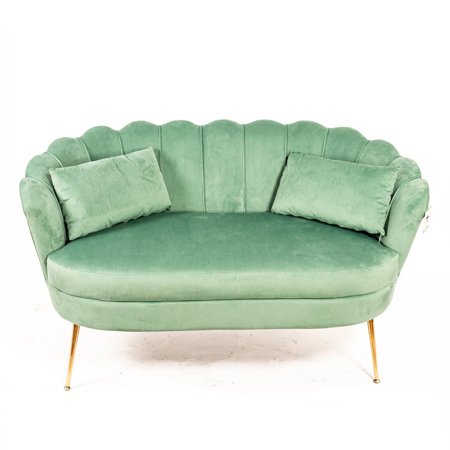 Sea Green Velvet 2 Seater Sofa With Gold Legs