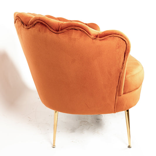 2-Sitzer-Sofa aus Samt in gebranntem Orange/Senfgelb mit goldenen Beinen