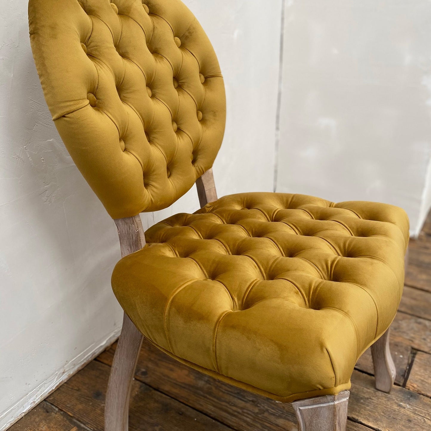 French Style Gold Mustard Buttoned Velvet Dining Chair
