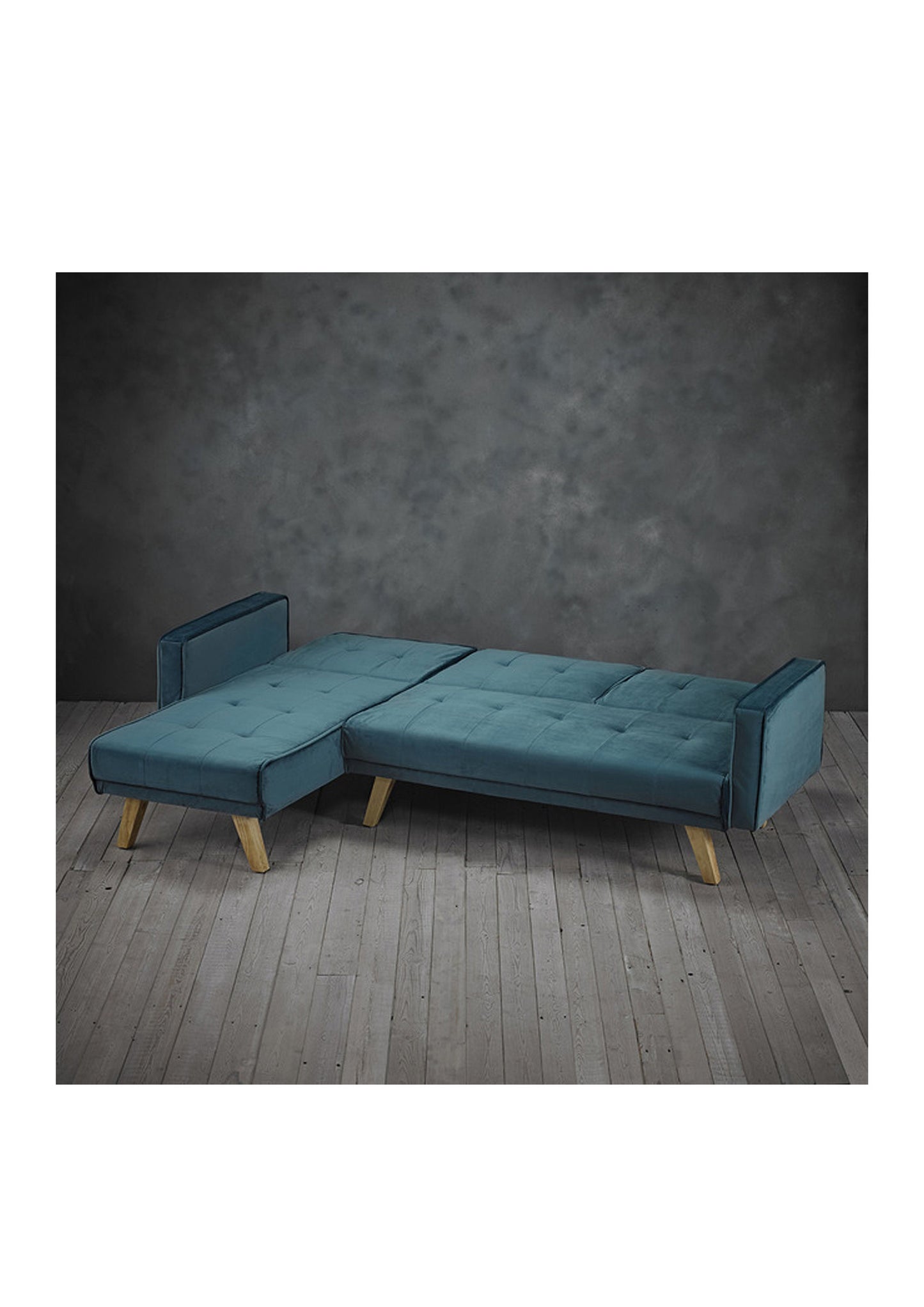 Three Seater Corner Sofa Bed in Teal Velvet Scandi Style