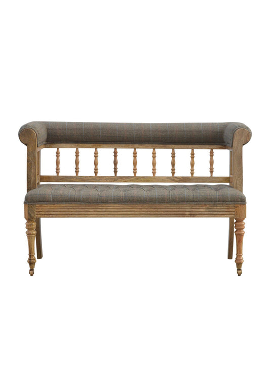 NEW Luxury Country Style Solid Wood and  Pewter Tweed Deep Button Hallway Bench Pre Order for February