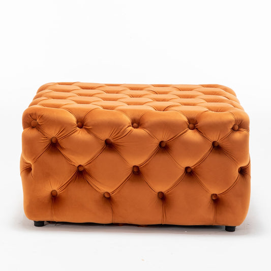 Pouffe/Ottomane aus tief geknöpftem Samt in gebranntem Orange