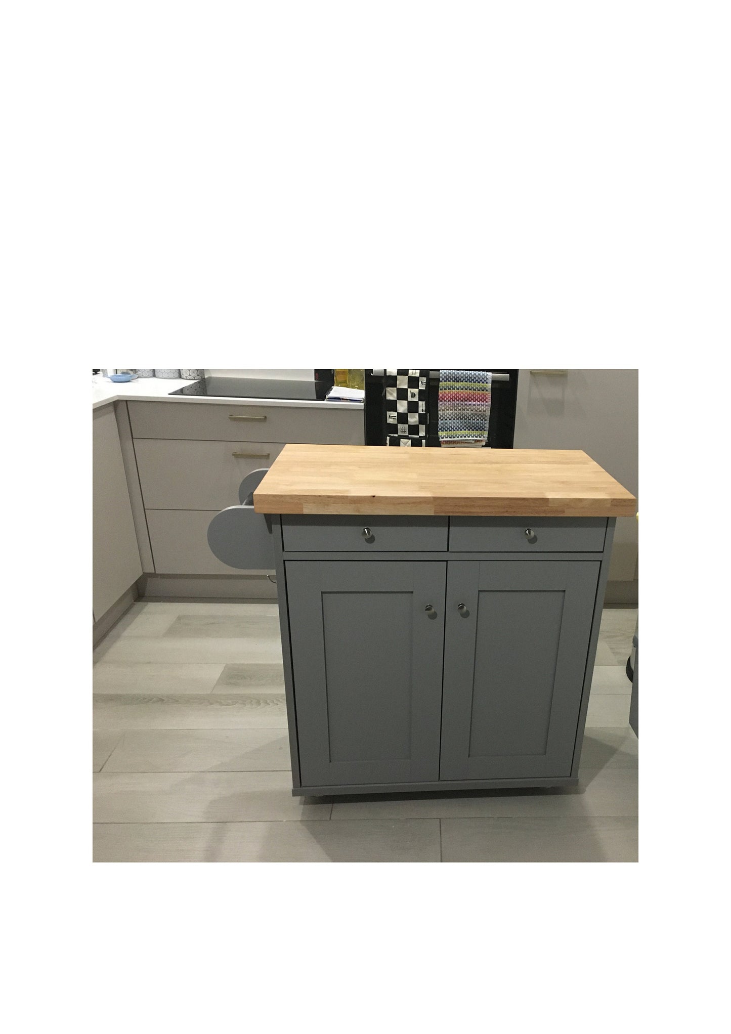 Contemporary Portable Kitchen Island On Wheels in Black/ White / Grey