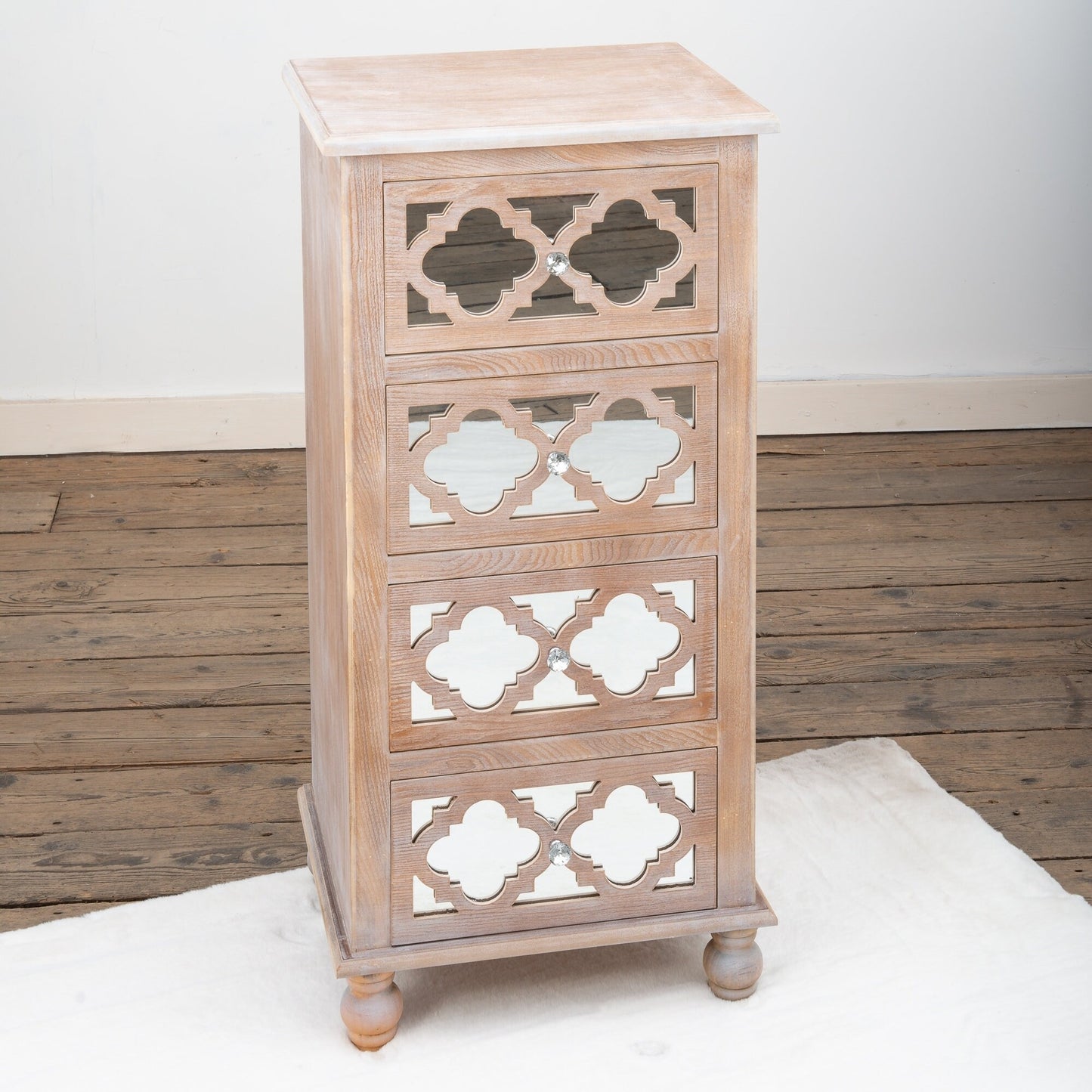 Washed Oak Effect Mirrored Tallboy Chest of Drawers