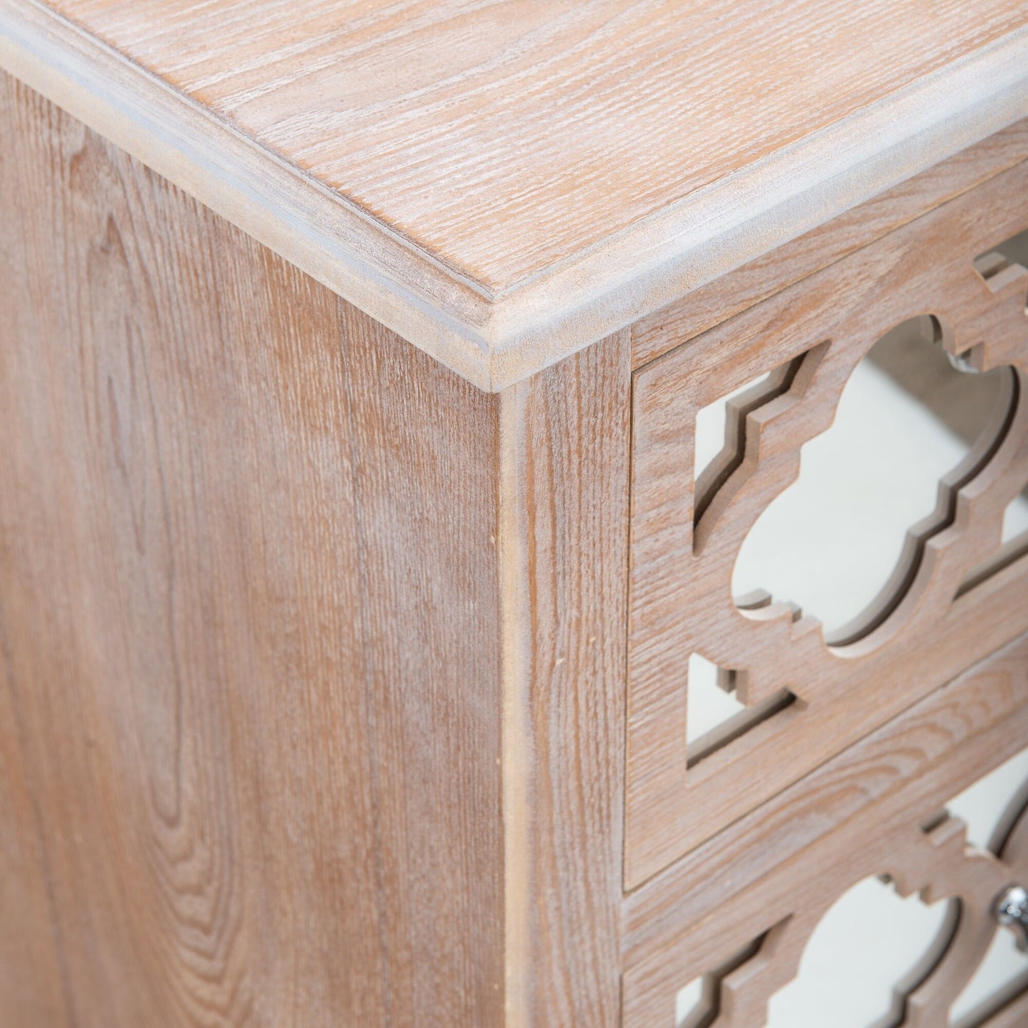 Washed Oak Effect Mirrored Tallboy Chest of Drawers