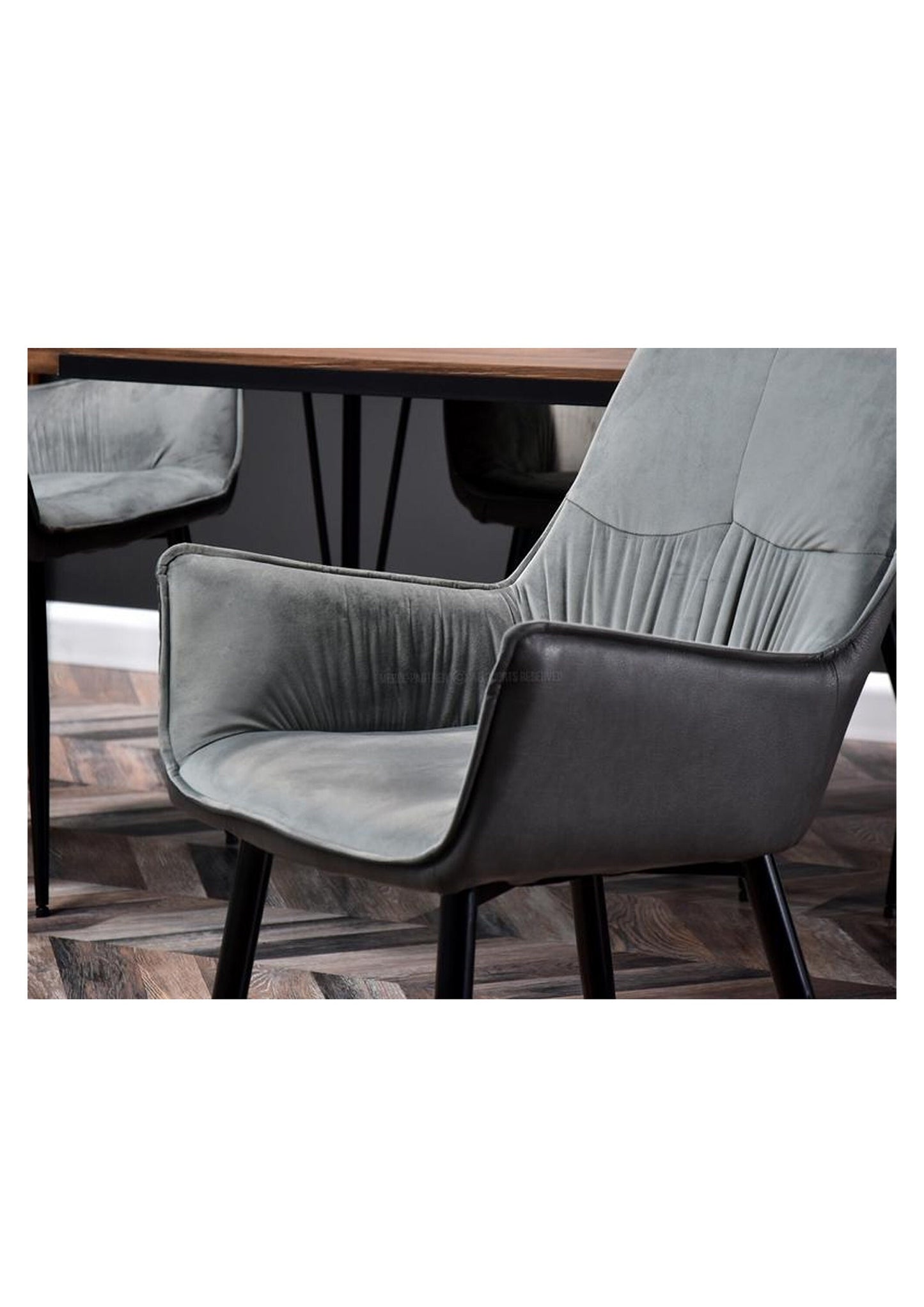 Stylish Grey Velvet and Faux Leather Dining Chair