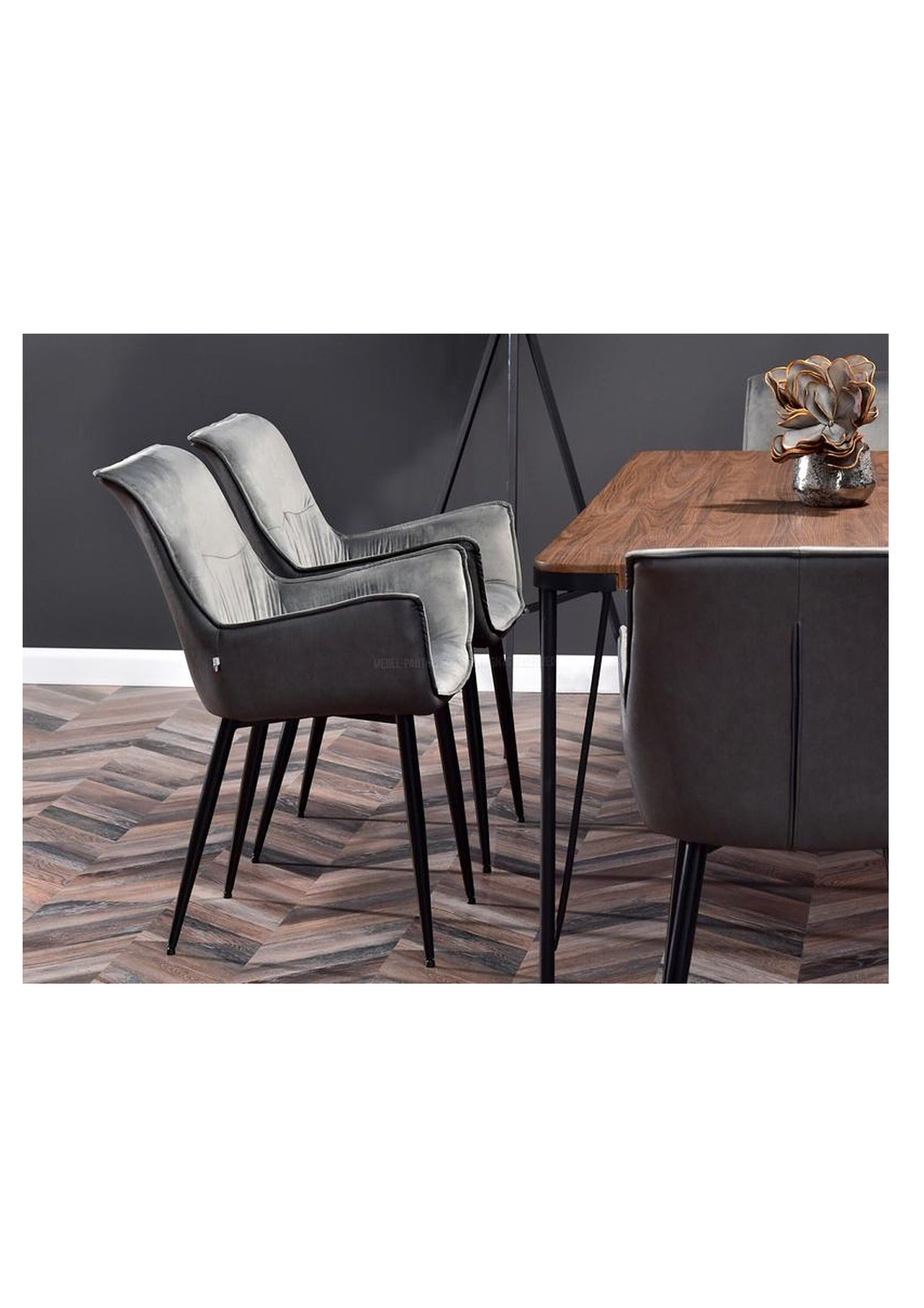 Stylish Grey Velvet and Faux Leather Dining Chair