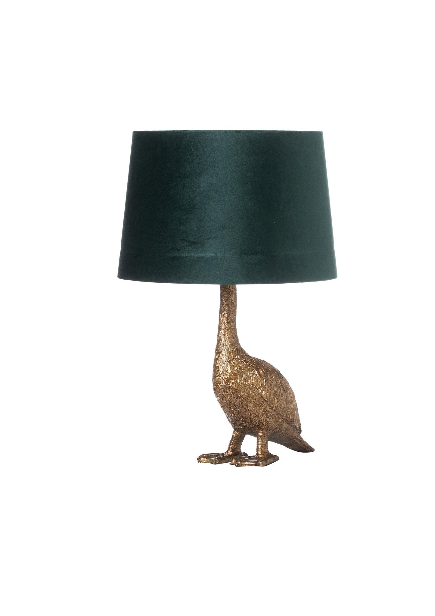 Quirky Animal Goose Gold Table Lamp With Emerald Velvet Shade