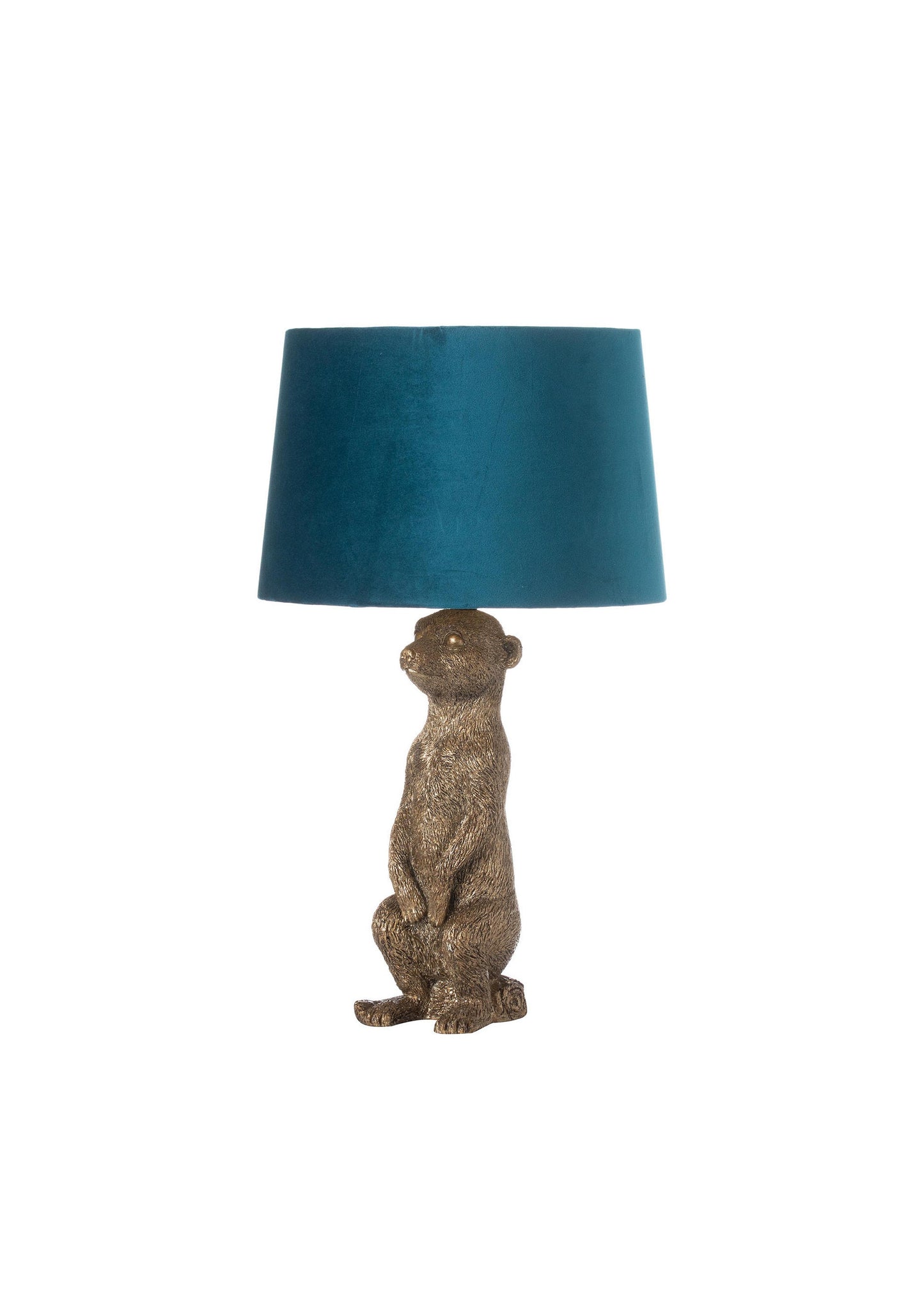 Meerkat Table Lamp With Teal Velvet Shade