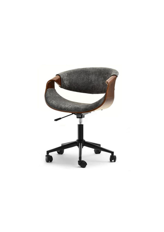 NEW RETRO Style Adjustable Swivel office desk chair grey velour and wood