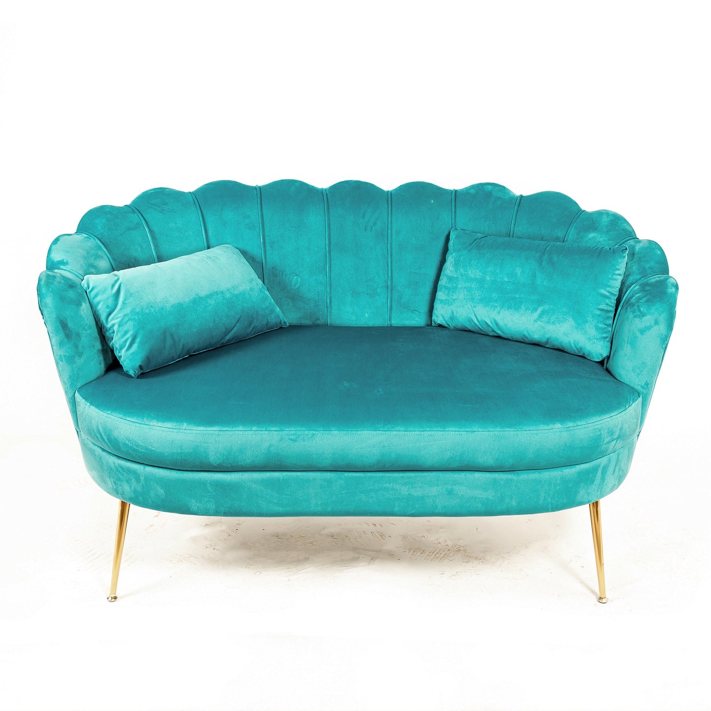 Sea Blue Velvet 2 Seater Sofa With Gold Legs