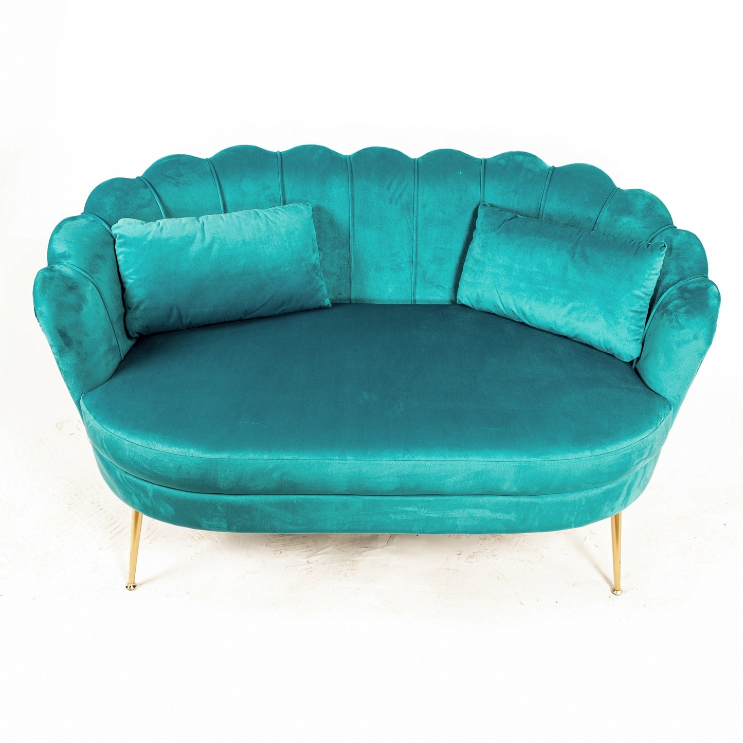 Sea Blue Velvet 2 Seater Sofa With Gold Legs