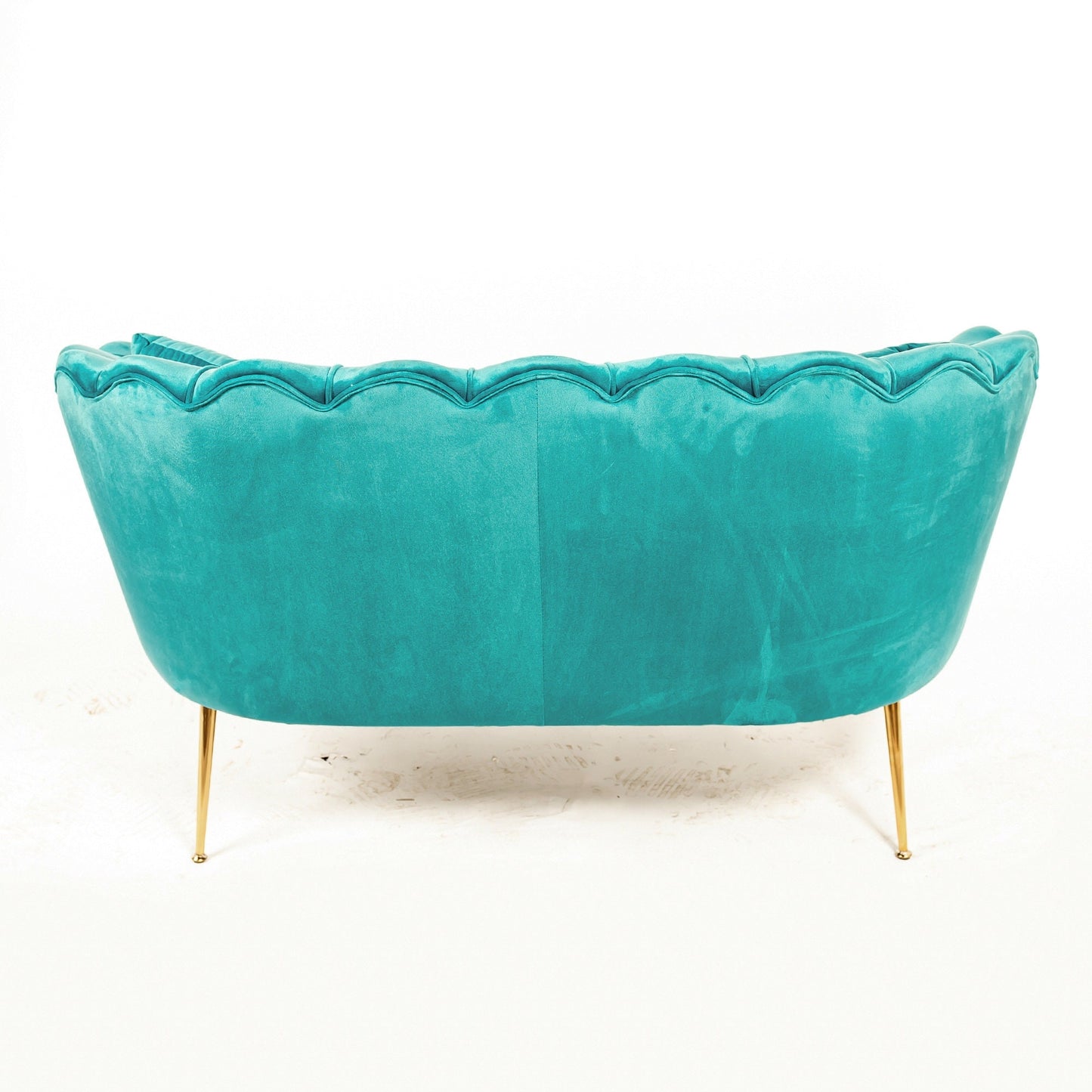 Sea Blue Velvet 2 Seater Sofa With Gold Legs