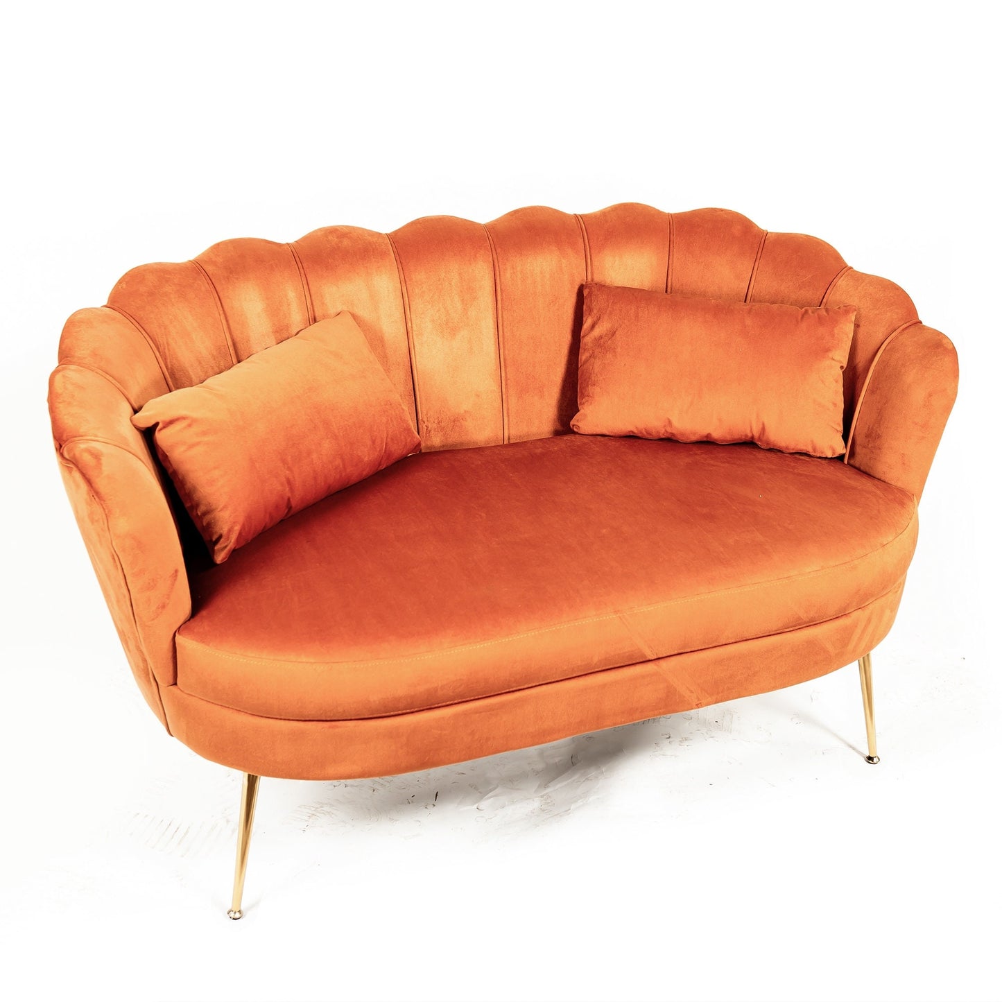 Burnt Orange / Mustard Yellow  Velvet 2 Seater Sofa With Gold Legs