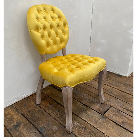 French Style Light Mustard Buttonem Velvet Dining Chair
