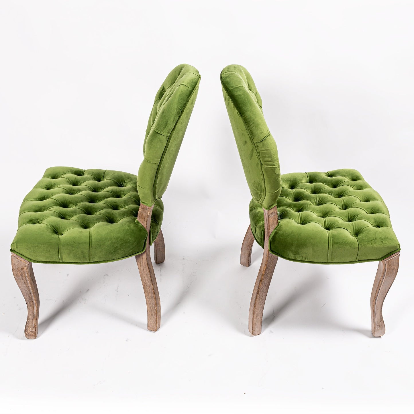 French Style Pea Green Buttoned Velvet Dining Chair