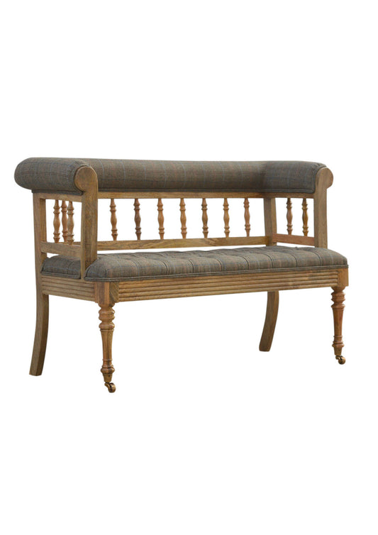 NEW Luxury Country Style Solid Wood and  Pewter Tweed Deep Button Hallway Bench Pre Order for February