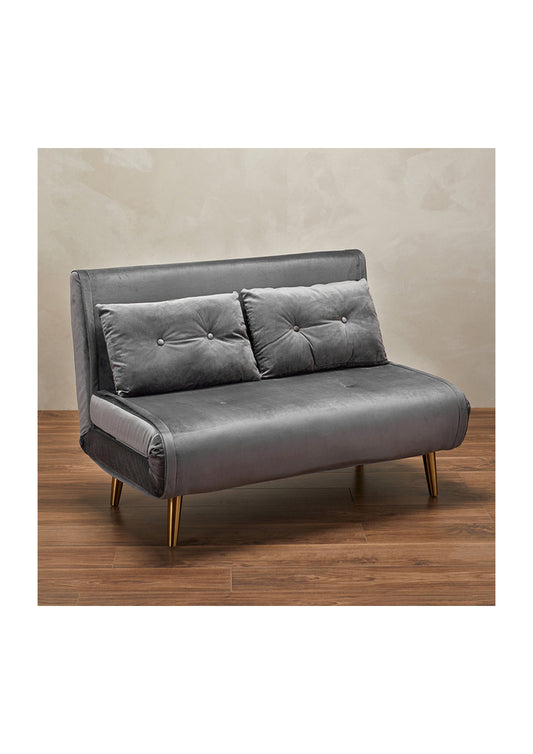 Grey Plush Velvet Sofa Bed With Gold Legs