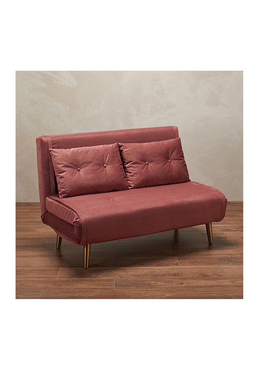 Pink Plush Velvet Sofa Bed With Gold Legs