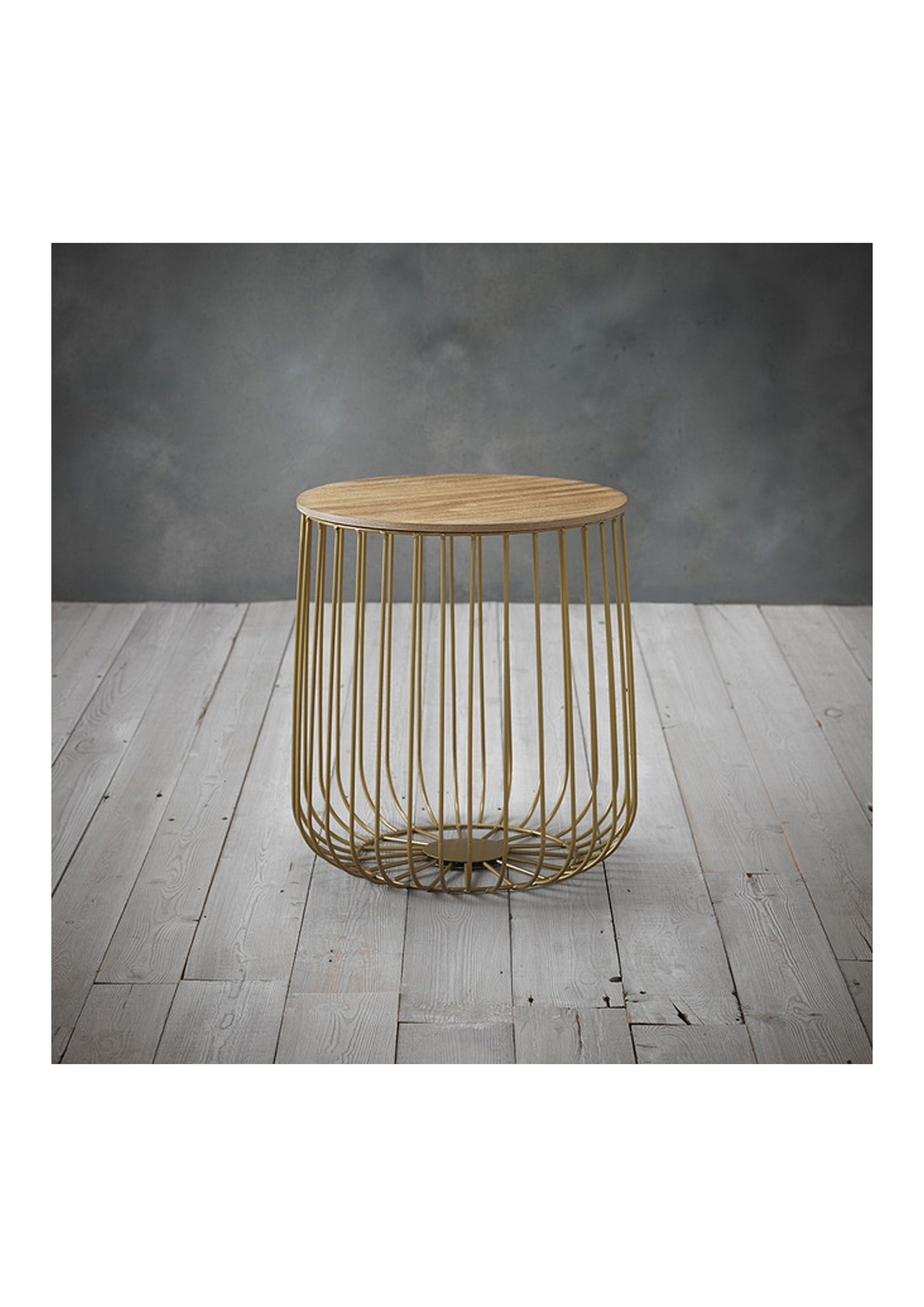 Scandi Small Cage Table Oak Top Gold Frame Coffee Table