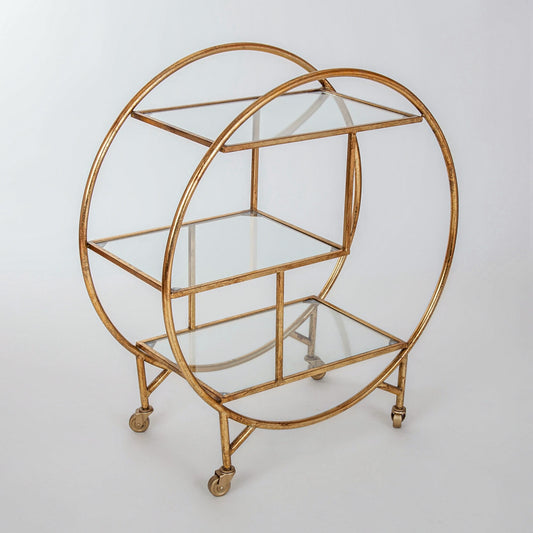 Glamourous Round Gold Gilt Leaf Drinks Trolley