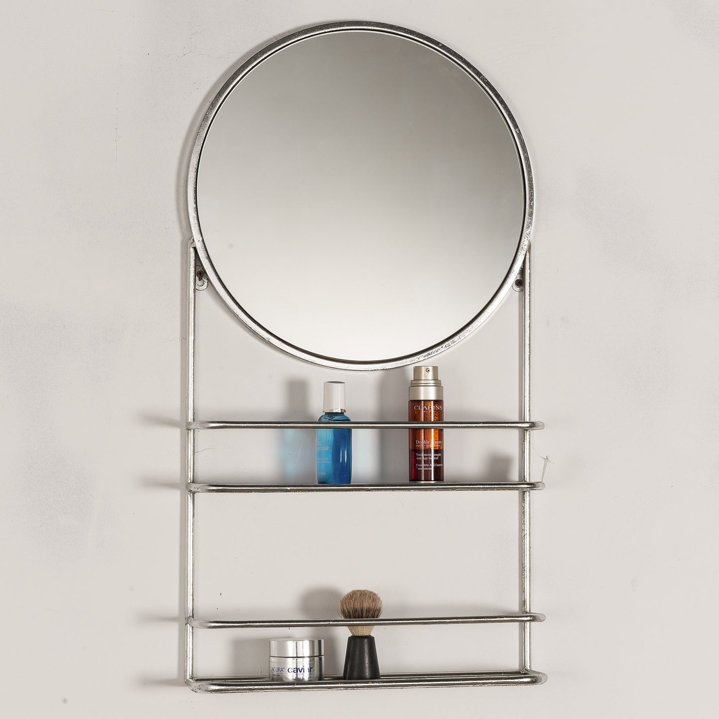 Metal Wall Mirror with Shelf - Silver Gilt Leaf