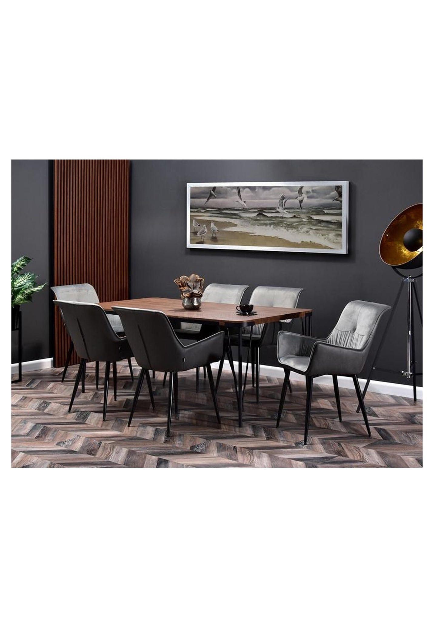 Stylish Grey Velvet and Faux Leather Dining Chair