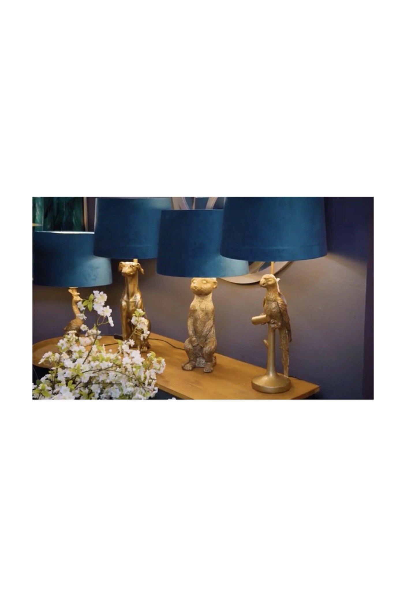 Meerkat Table Lamp With Teal Velvet Shade