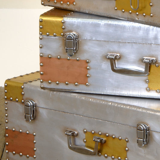 Industrial Aluminium Trunk Set - Silver and Copper