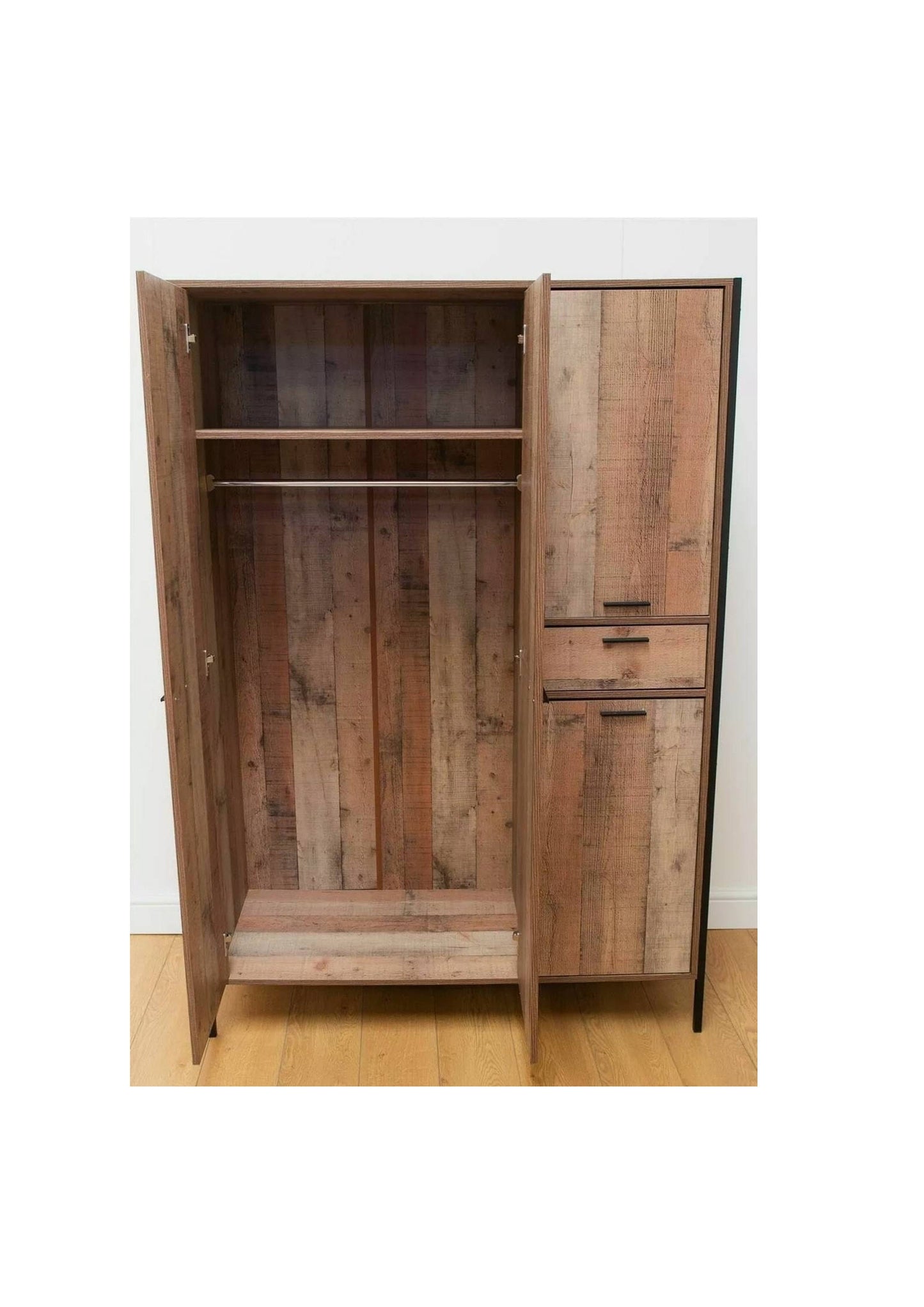 Industrial Style Distressed Oak Effect 4 Door Wardrobe