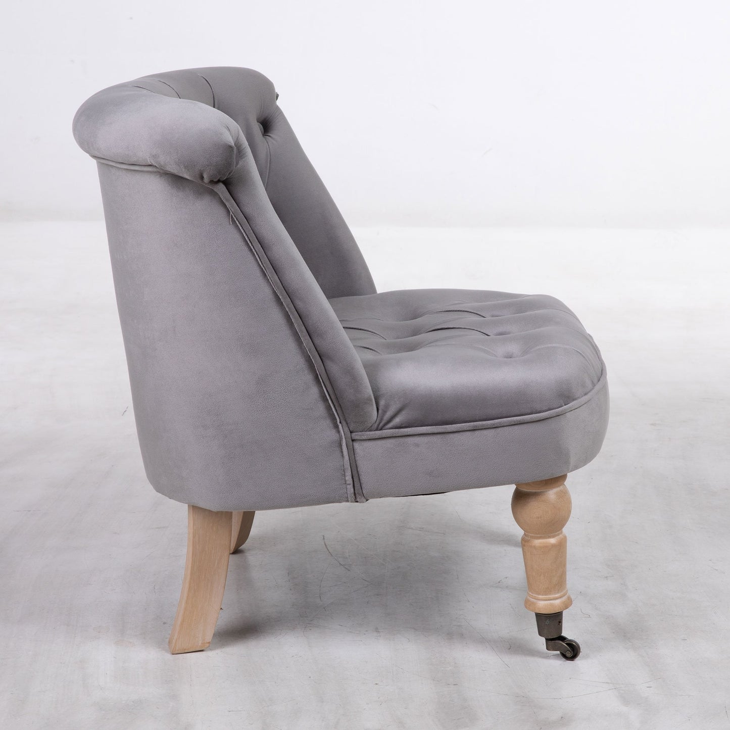 Light Grey Velvet Cocktail Chair With Oak Legs